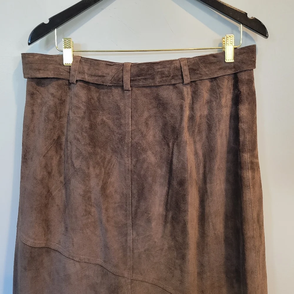 Margaret Godfrey | Suede Leather A Line Midi Skirt Brown - Picture 8 of 10